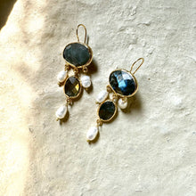 Labrodite Freshwater pearl Gold Plated Earings