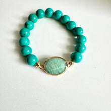 Turquoise Stretch Bracelet. with FreshWater Pearl/Aquamarine Gem Stone