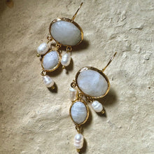 Labrodite Freshwater pearl Gold Plated Earings
