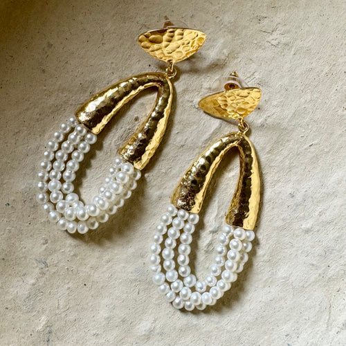 Gold Plated Pearl Hoop Earrings