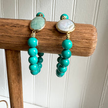 Turquoise Stretch Bracelet. with FreshWater Pearl/Aquamarine Gem Stone