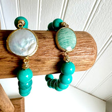 Turquoise Stretch Bracelet. with FreshWater Pearl/Aquamarine Gem Stone