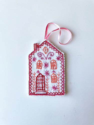 Handmade Wool Felt House Ornament with Embroidery