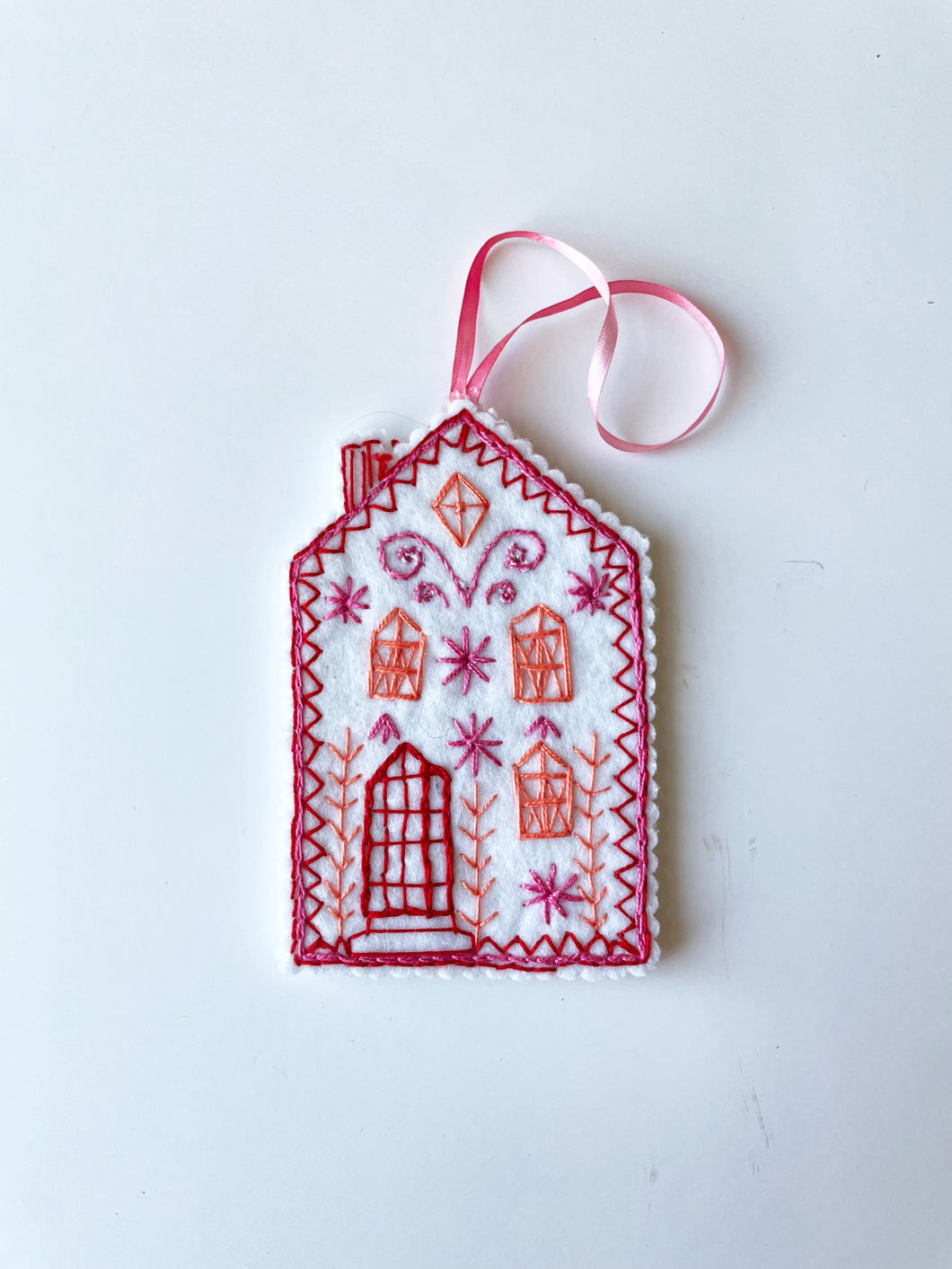 Handmade Wool Felt House Ornament with Embroidery