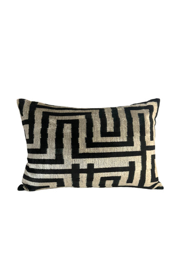 Silk Velvet Ikat Lumbar Pillow Case