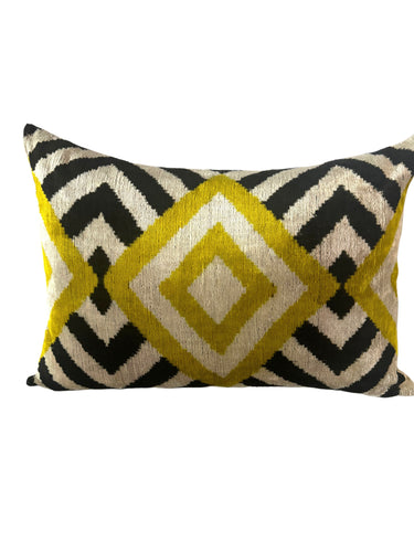 Silk Velvet Ikat Lumbar Pillow Case