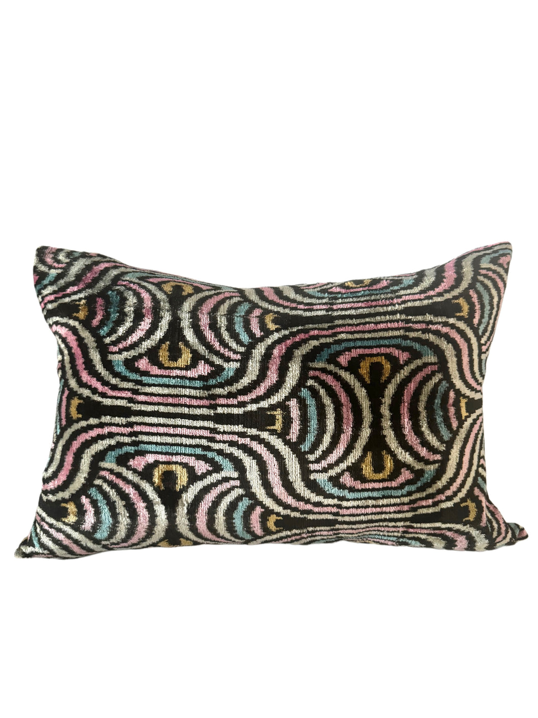 Silk Velvet Ikat Lumbar Pillow Case