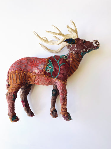 Hand Crafted Kantha Fabric Mache Deer