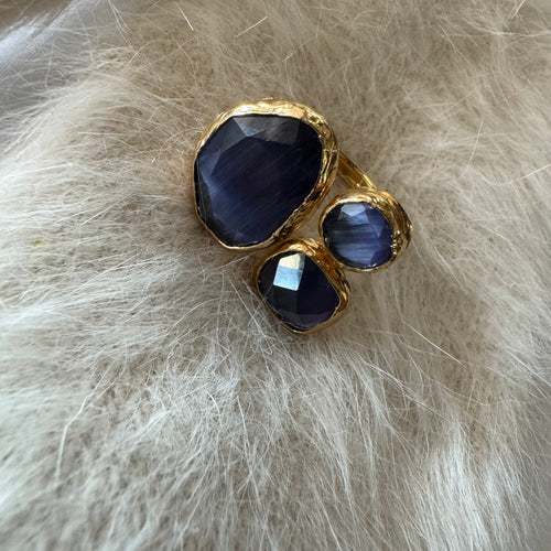 Tiger Eye Glass 3 Stone  Ring