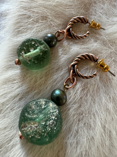 Roman Glass Bead Vintage Earrings