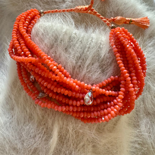 Coral Crystal Adjustable Bracelet